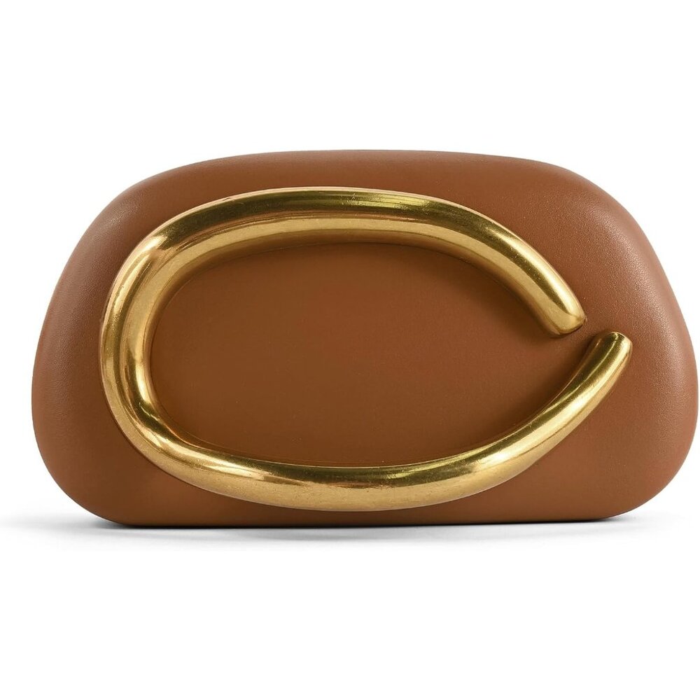 Women's Trendy Formal Evening Brown Leather Clutch Shoulder Strap Handle Bags